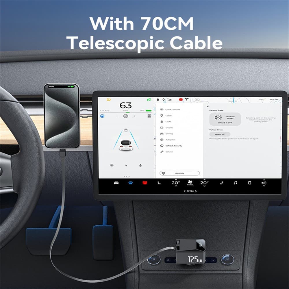 Yesido 4v1 nabíječka do auta Y71 s USB-C kabelem Lightning adaptérem 125W černá - náhled 5