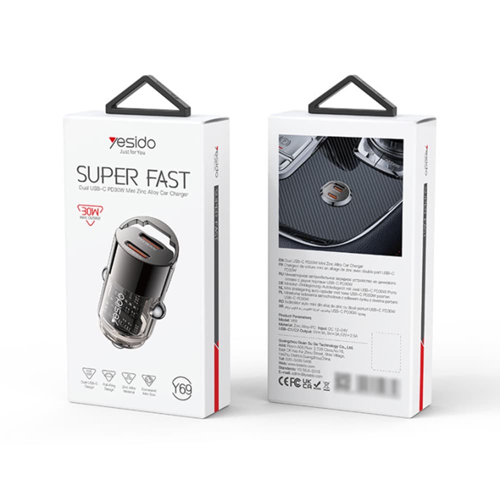 Yesido Mini nabíječka do auta Y69 Dual-Port Type-C PD30W hliník černá - náhled 5