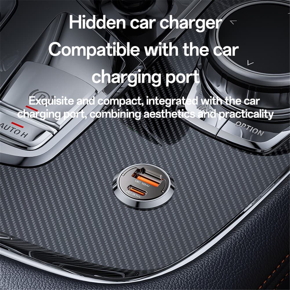 Yesido Hidden Car Charger Y68 Dvouportová USB-A + Type-C PD30W Hliník Rychlé nabíjení Černá - náhled 5
