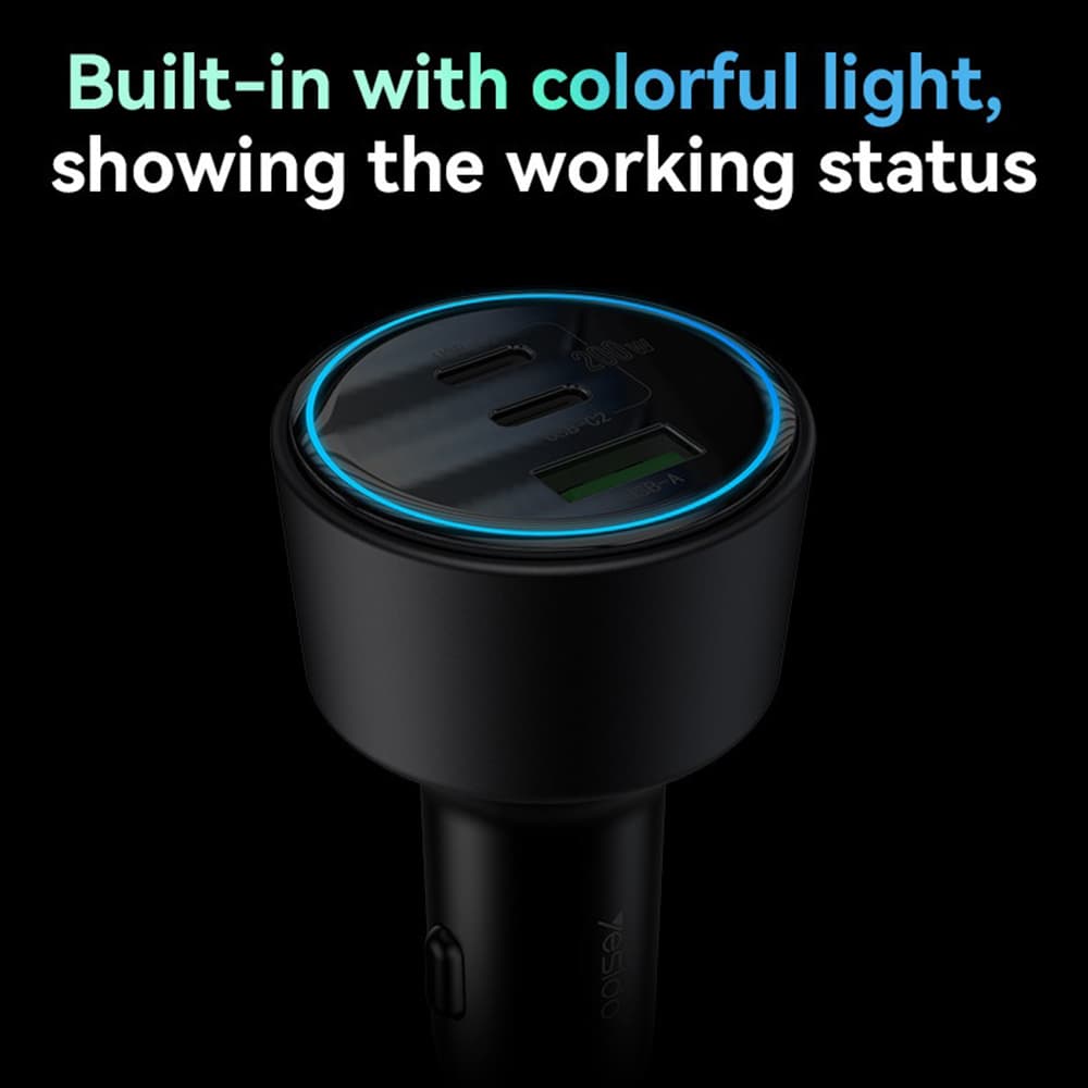 Yesido Car Charger Y59 2x Type-C USB-A 200W Rychlé Nabíjení Černá - náhled 5