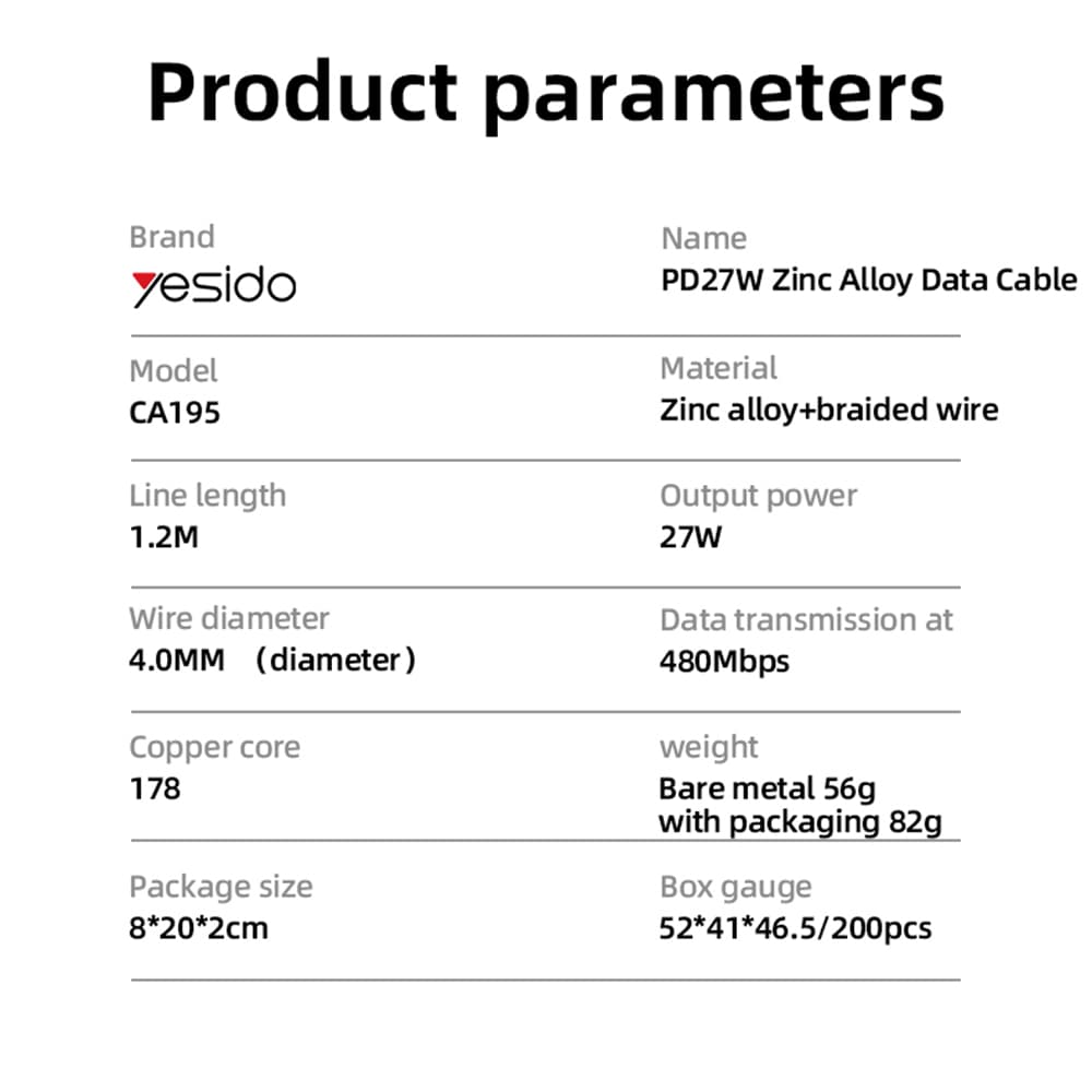 Yesido Datový kabel CA195 Type-C na Lightning Rychlé nabíjení PD27W 1.2m černý - náhled 5