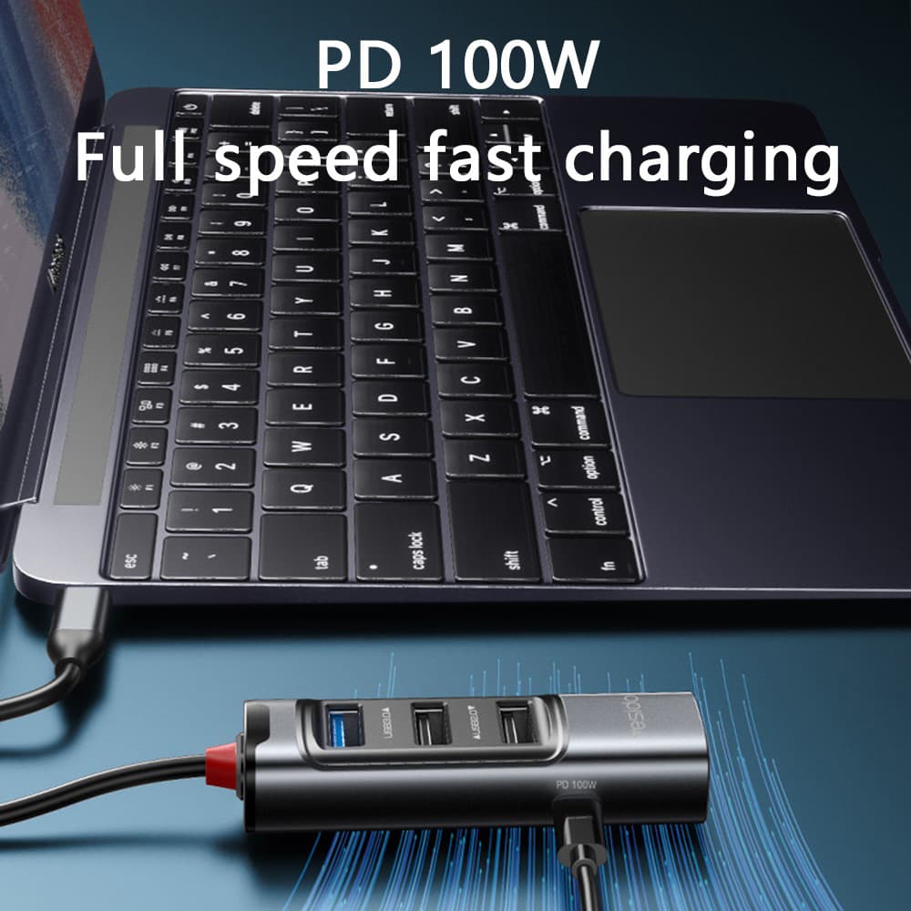 Yesido Docking Station 5v1 HB23 Type-C na 3x USB USB-C DisplayPort PD100W Šedá - náhled 5