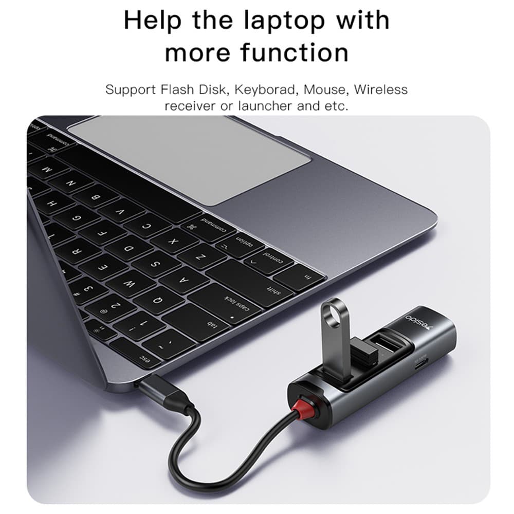 Yesido Docking Station 5v1 HB22 Type-C na 3x USB USB-C HDMI PD100W Šedá - náhled 5