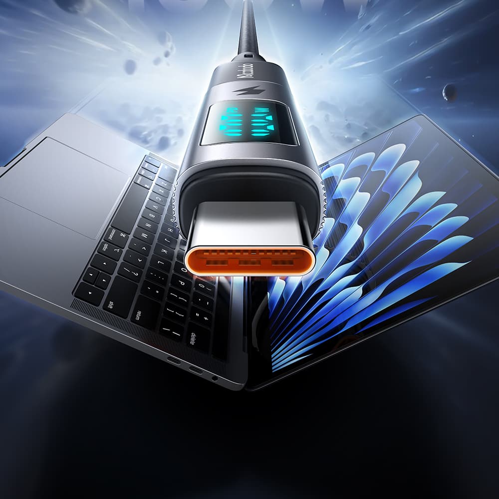 Mcdodo - OTG adaptér řady Wales (OT-6090) - USB-C na USB-C, PD100W, 5A, nabíjení a synchronizace dat, digitální displej - černý - náhled 5
