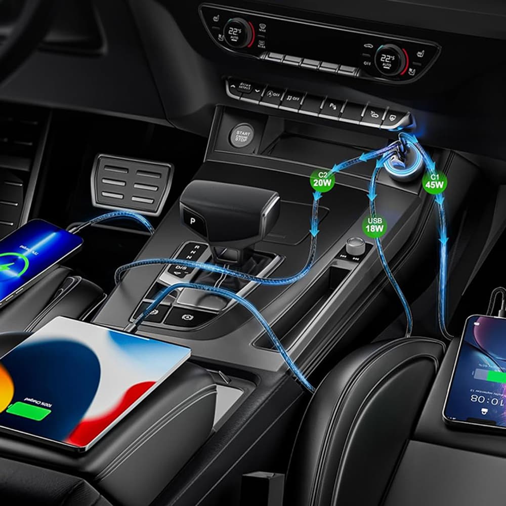 Techsuit Premium Car Charger DriveBoost (C6) rychlonabíječka LED USB 2x Type-C 60W 5V/3A hliníková slitina stříbrná - náhled 5