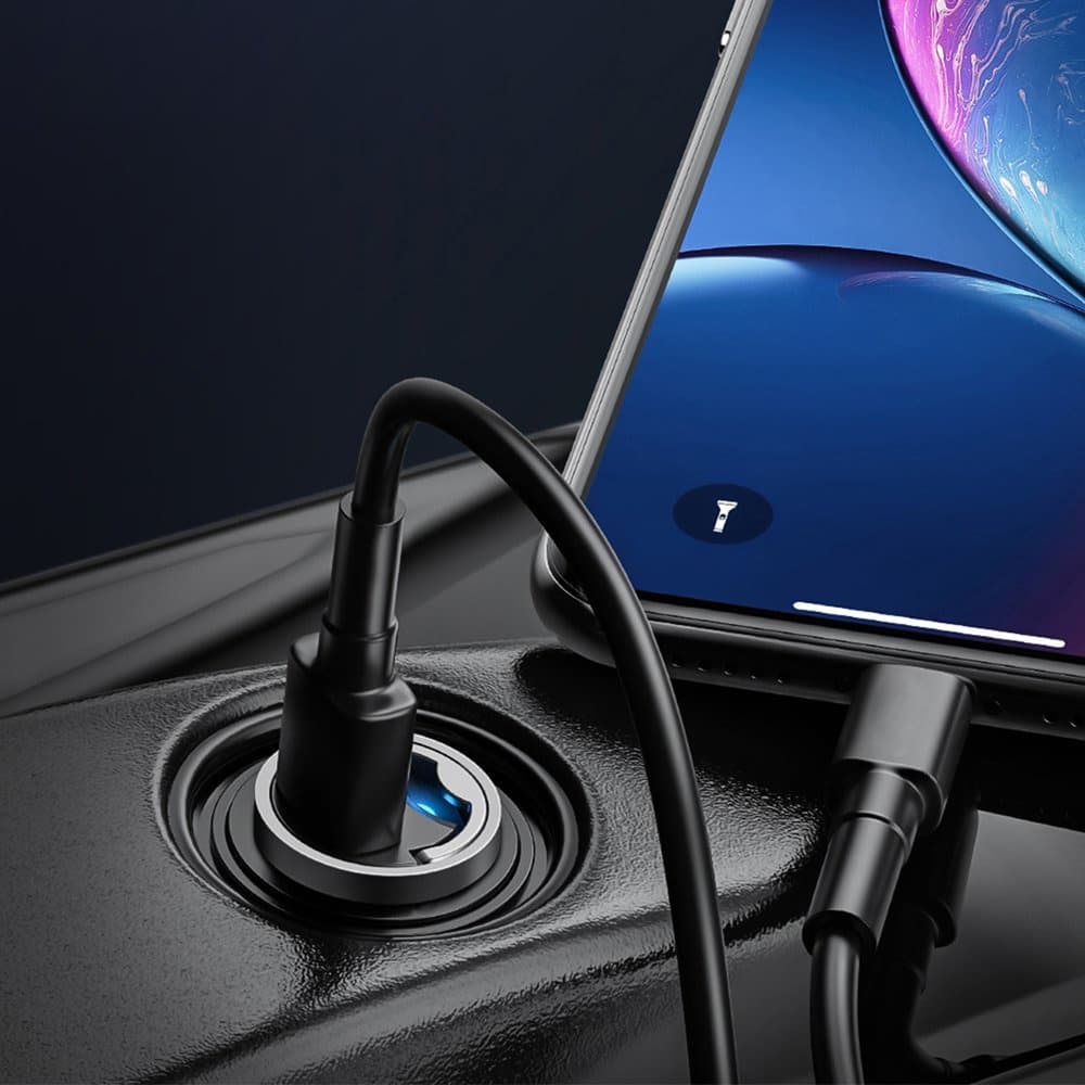 Techsuit Premium Car Charger NanoVolt C5 Mini Design Rychlé Nabíjení Type-C PD30W 3A Kroužek Hliníková Slitina Černá - náhled 5