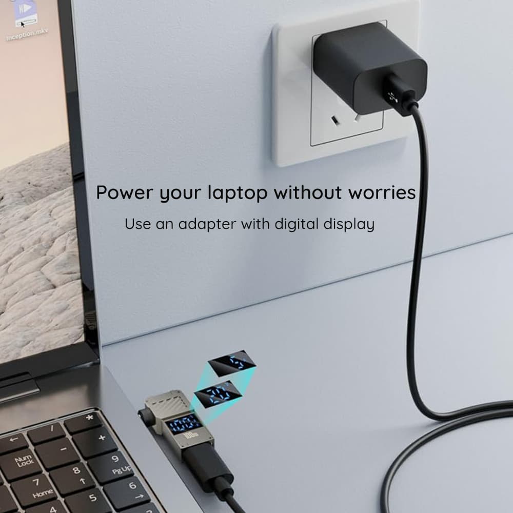 Adaptér Techsuit LaptopPlugX A22 pro notebook DC na Type-C 100W LED displej šedý - náhled 5