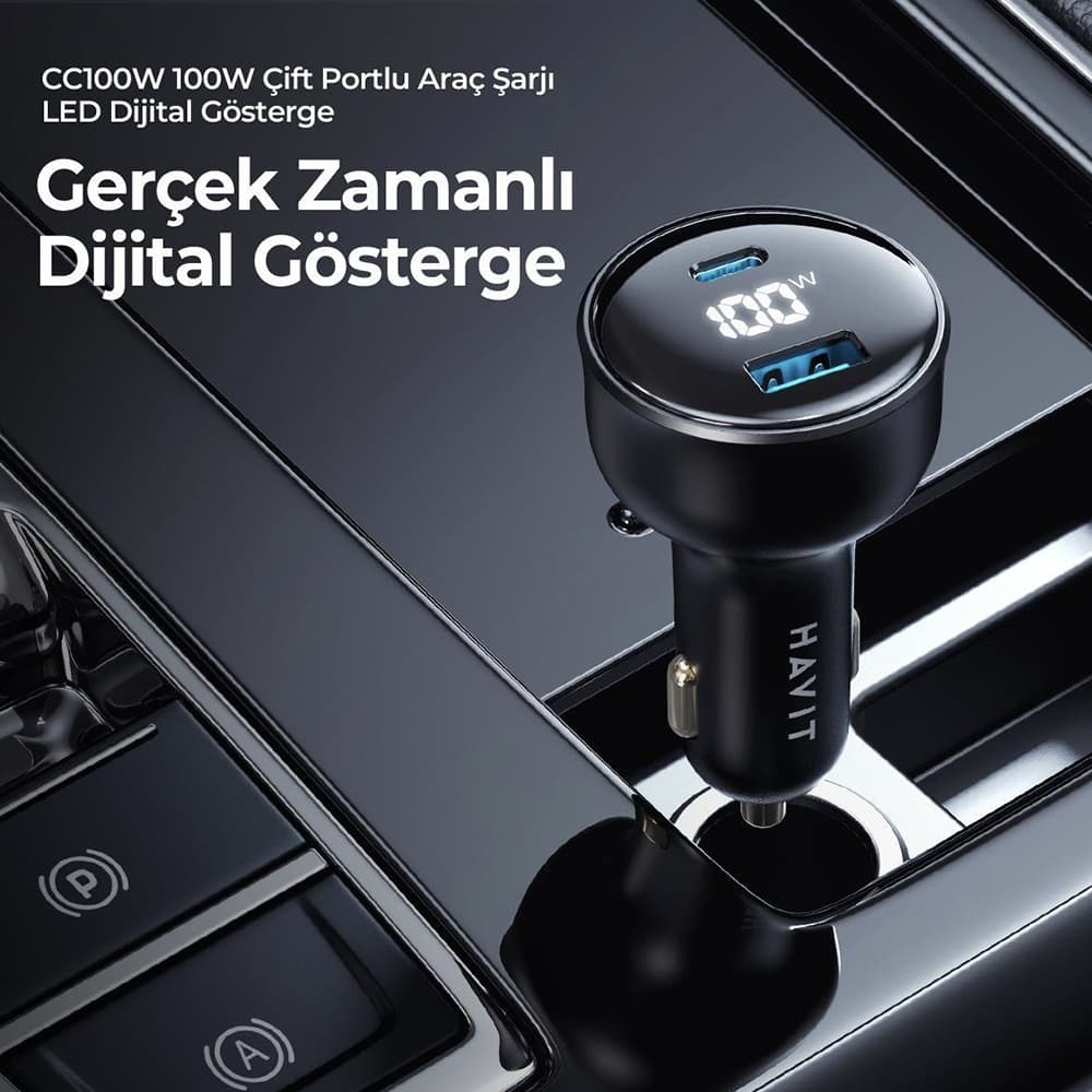Havit Car Charger CC100W USB Type-C PD100W PC s digitálním displejem černý - náhled 5