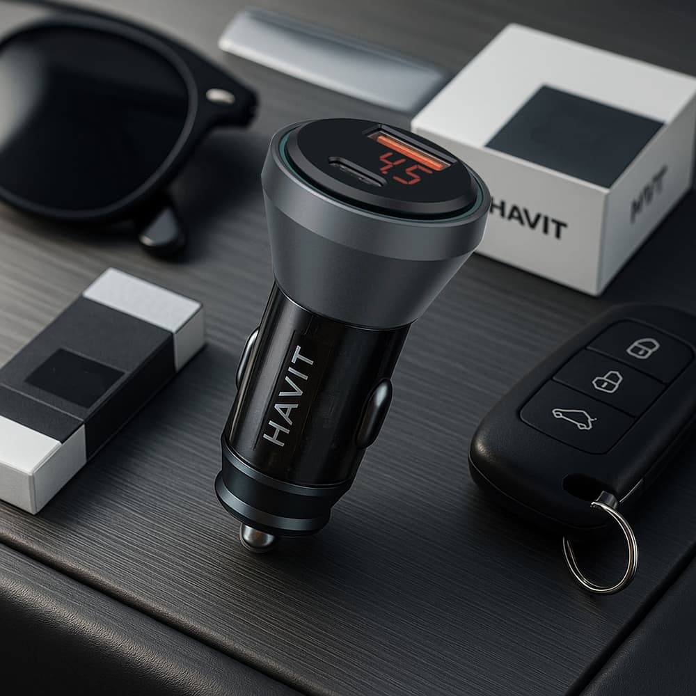 Havit Car Charger CC2017 Type-C USB 45W 3A Viditelný vnitřní design černá modrá - náhled 5