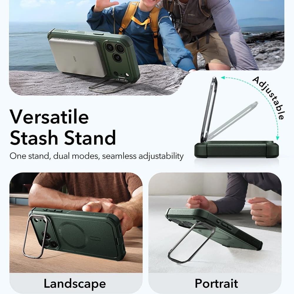 ESR Cyber Armor Kickstand pro iPhone 17 Pro zelený - náhled 5