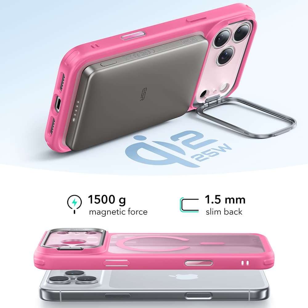 ESR Classic Hybrid HaloLock Kickstand iPhone 17 Pro matně růžová - náhled 5