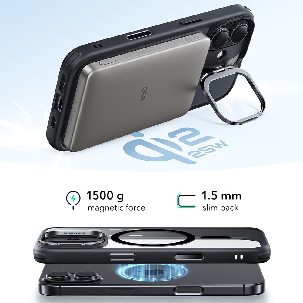 ESR Classic Hybrid HaloLock Kickstand iPhone 17 černá průhledná - náhled 5