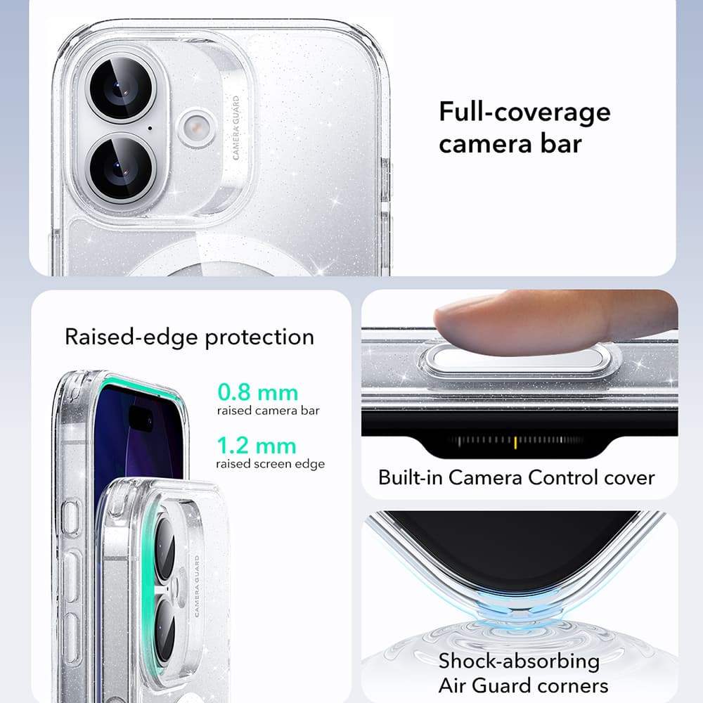 ESR Classic Hybrid HaloLock pro iPhone 17 v čiré třpytivé barvě - náhled 5