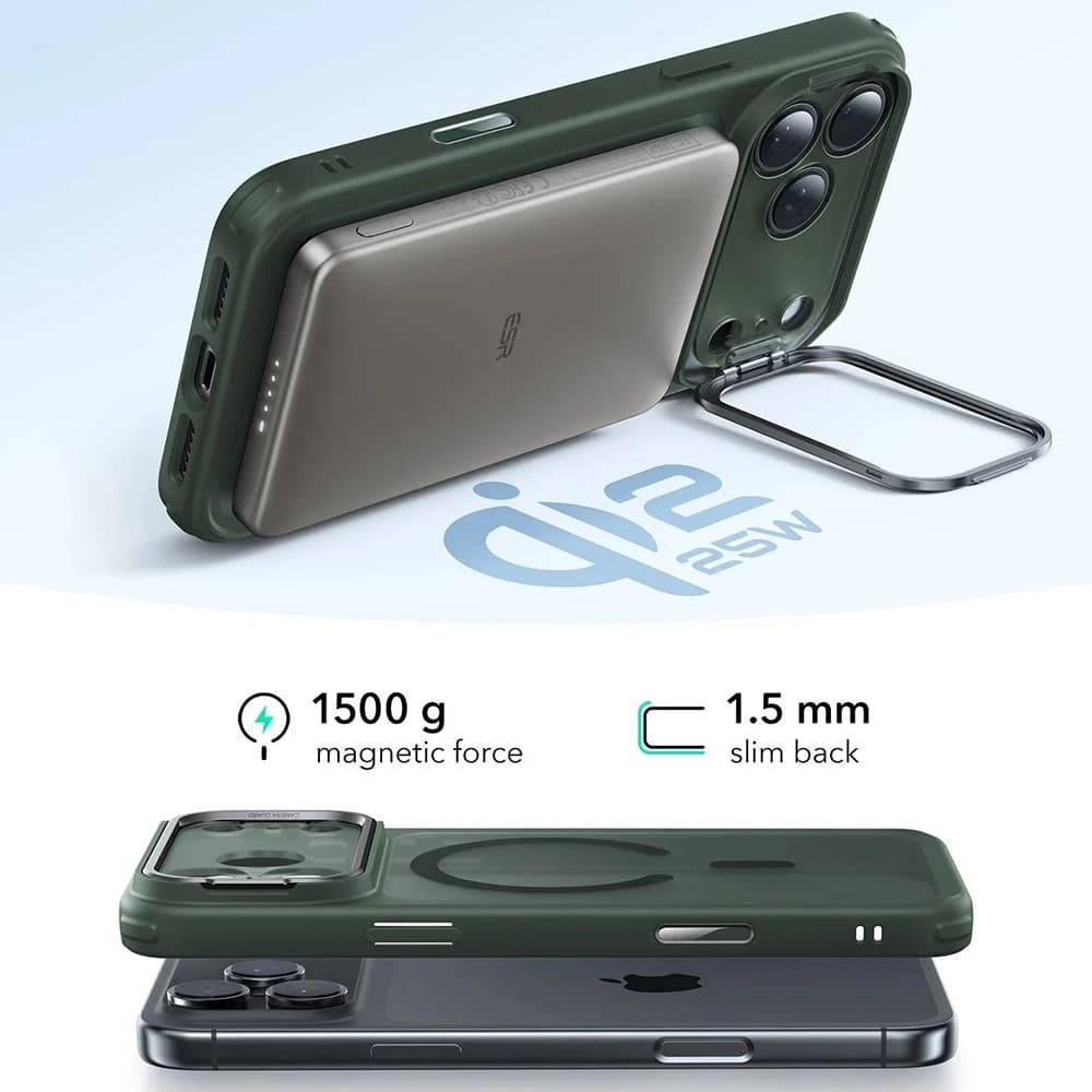ESR Classic Hybrid HaloLock Kickstand iPhone 17 Pro Max Zelená Mlha - náhled 5
