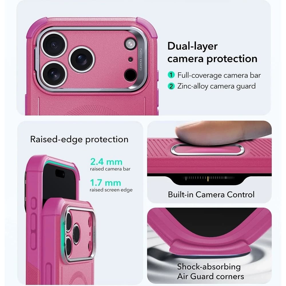 ESR Cyber Armor Kickstand pro iPhone 17 Pro růžová - náhled 5
