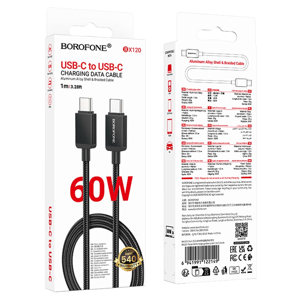 Borofone BX120 datový kabel Type-C PD 60W 1m černá - náhled 5