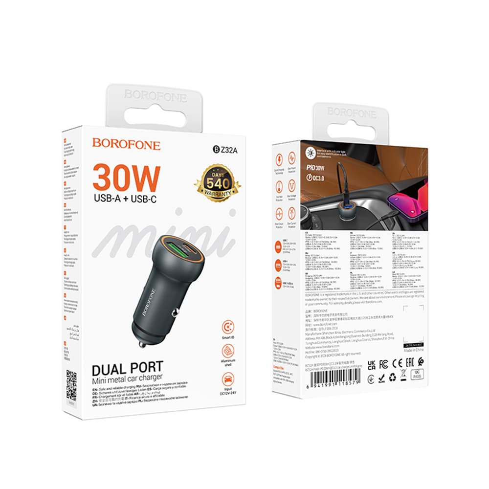 Borofone mini car charger fresh (BZ32A) rychlé nabíjení dva porty 30W - náhled 5