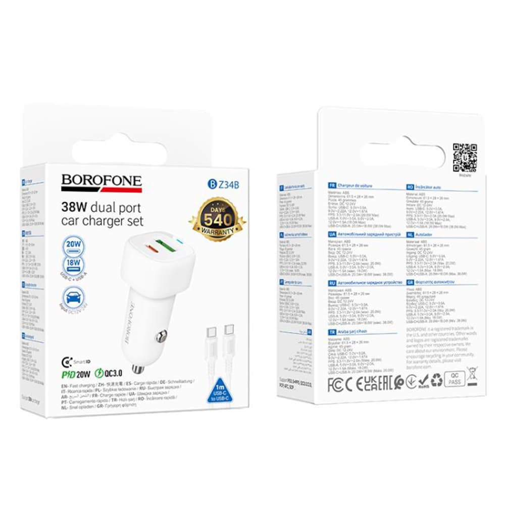Borofone autonabíječka Cloud BZ34B PD20W QC3.0 38W duální port bílá - náhled 5