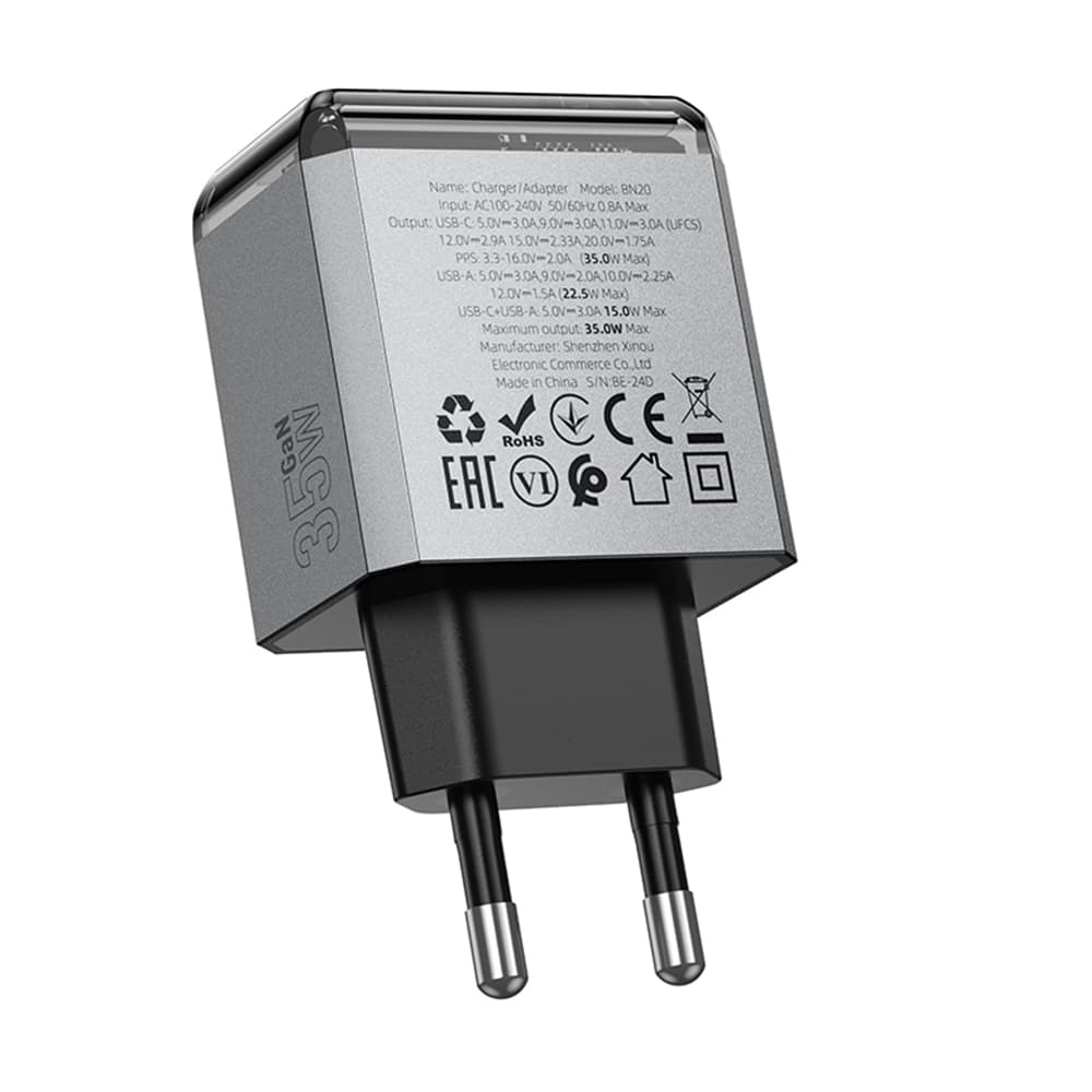 Borofone nabíječka Lena BN20 USB-C USB-A PD35W QC3.0 kovově šedá - náhled 5