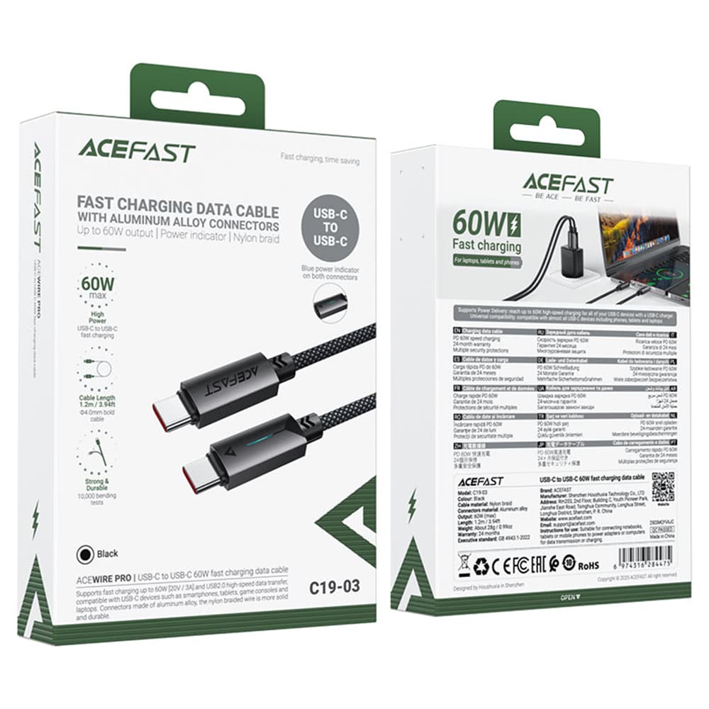Acefast Datový kabel C19-03 Type-C na Type-C Rychlonabíjecí 1.2m černý - náhled 5