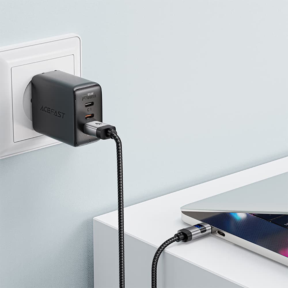 Acefast Data Cable C15-04 s digitálním displejem rychlé nabíjení USB-A na Type-C 66W zinková slitina 1.2m černá - náhled 5