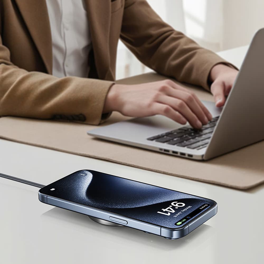 Acefast Magnetic Wireless Charger E24 MagSafe Rychlé Nabíjení Qi2 Type-C 15W 2.25A Tvrzené Sklo 1.2m Kovově Šedá - náhled 5