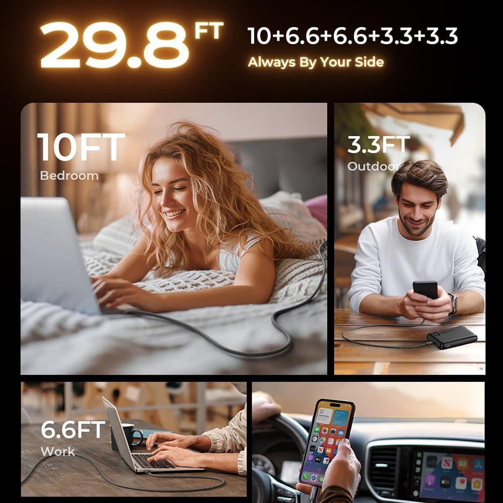 Lisen - sada 5 kusů datových kabelů (YL0123070010) - Type-C, 60 W, 480 Mbps, rychlé nabíjení, opletený, 1 m/1 m/2 m/2 m/3 m - černá - náhled 5