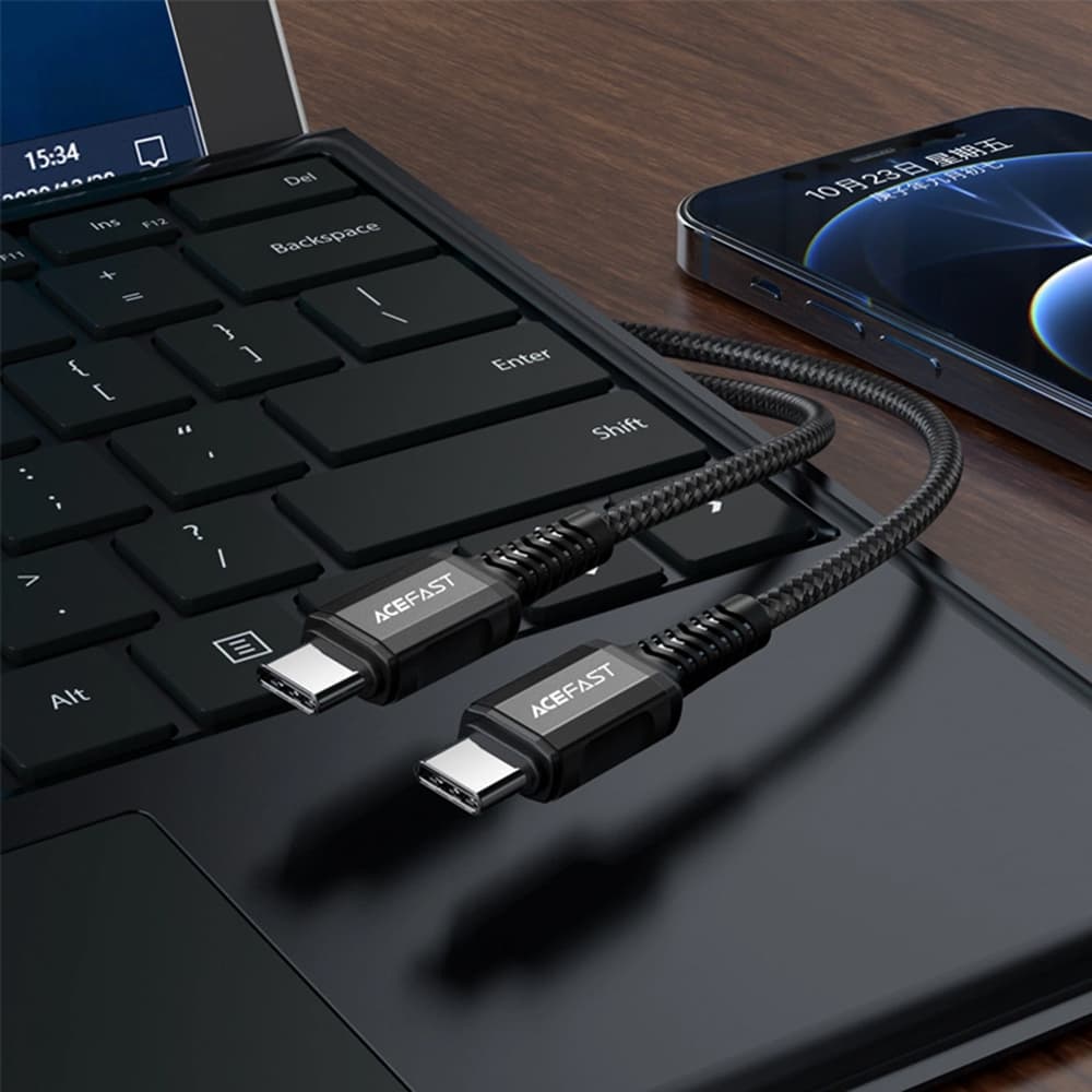 Acefast - Datový kabel (C1-03) - Type-C na Type-C 60W 20V/3A Rychlé nabíjení Nylonový opletený 1.2m Černý - náhled 5