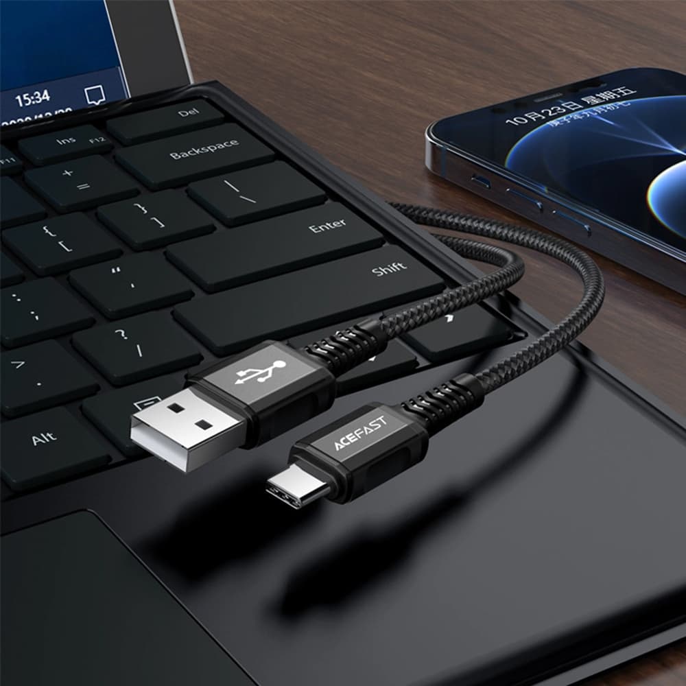 Acefast Data Cable C1-04 USB na Type-C 3A Rychlé nabíjení Nylon 1.2m černá - náhled 5