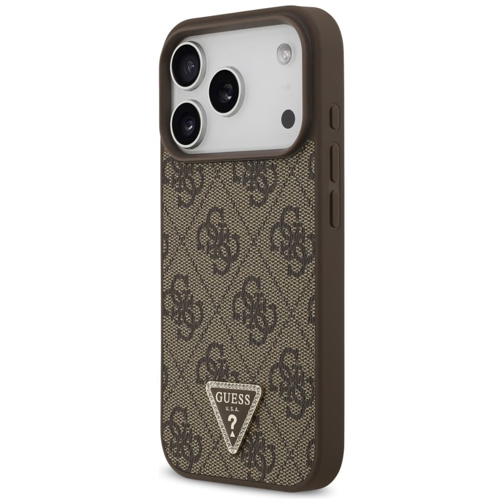 Guess Leather 4G Triangle Strass MagSafe iPhone 17 Pro Hnědá - náhled 5