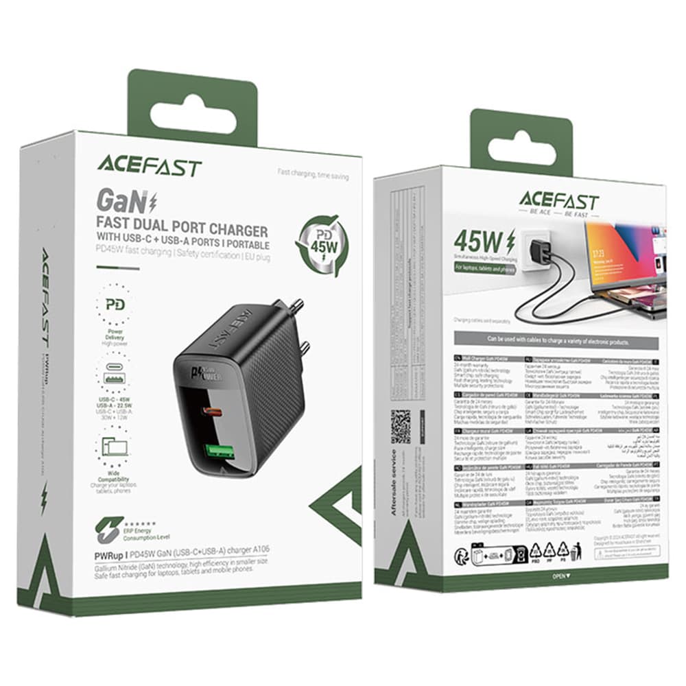 Nabíječka do zdi Acefast A106 GaN rychlé nabíjení Type-C USB 45W 3A černá - náhled 5