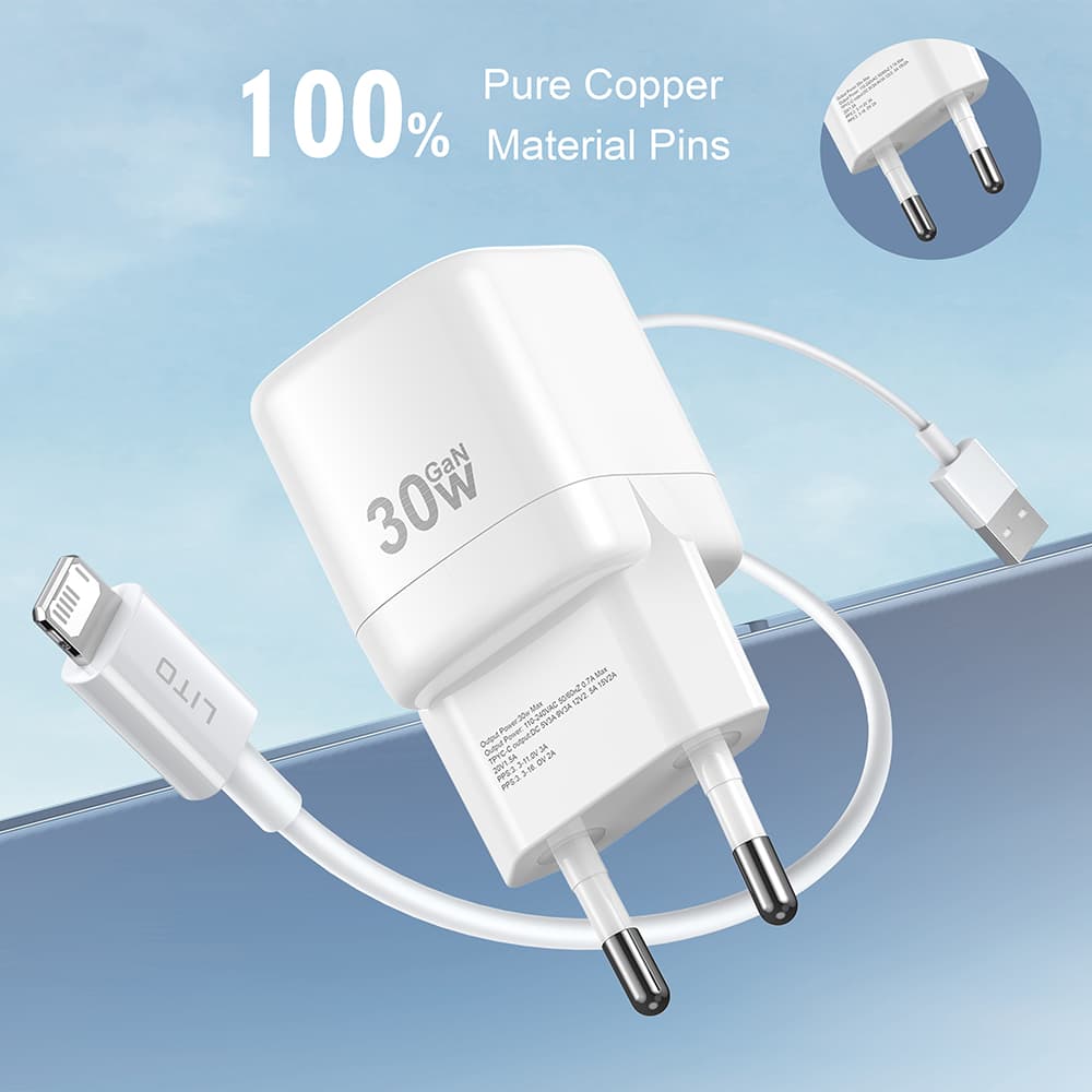 Lito Wall Charger LC11 Type-C výstup PD30W GaN ochrana EU zástrčka bílá - náhled 5