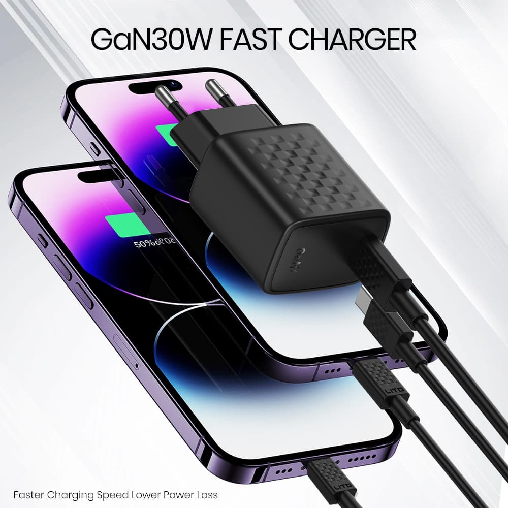 Lito Wall Charger LC17T s kabelem Type-C výstup Type-C PD30W GaN EU černý - náhled 5