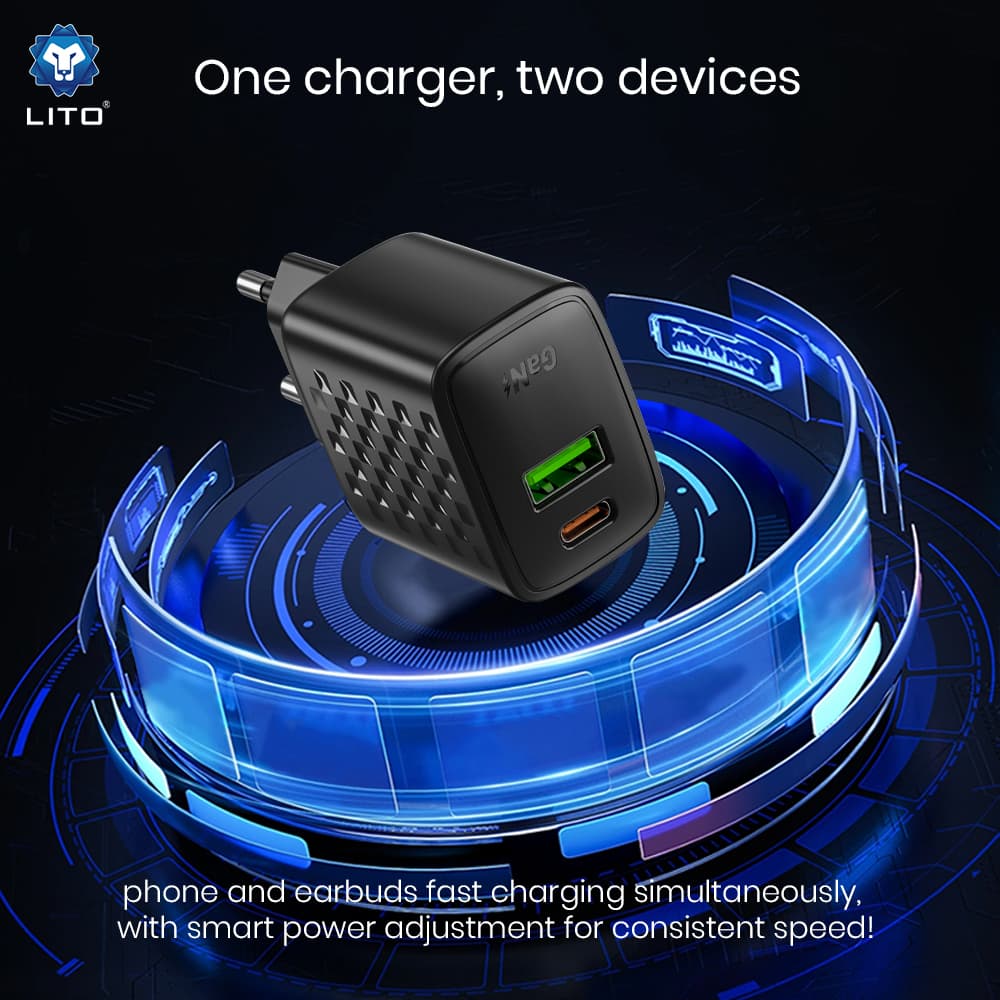 Lito Wall Charger LC19 Type-C USB výstup PD30W GaN PC nehořlavý EU zástrčka černá - náhled 5