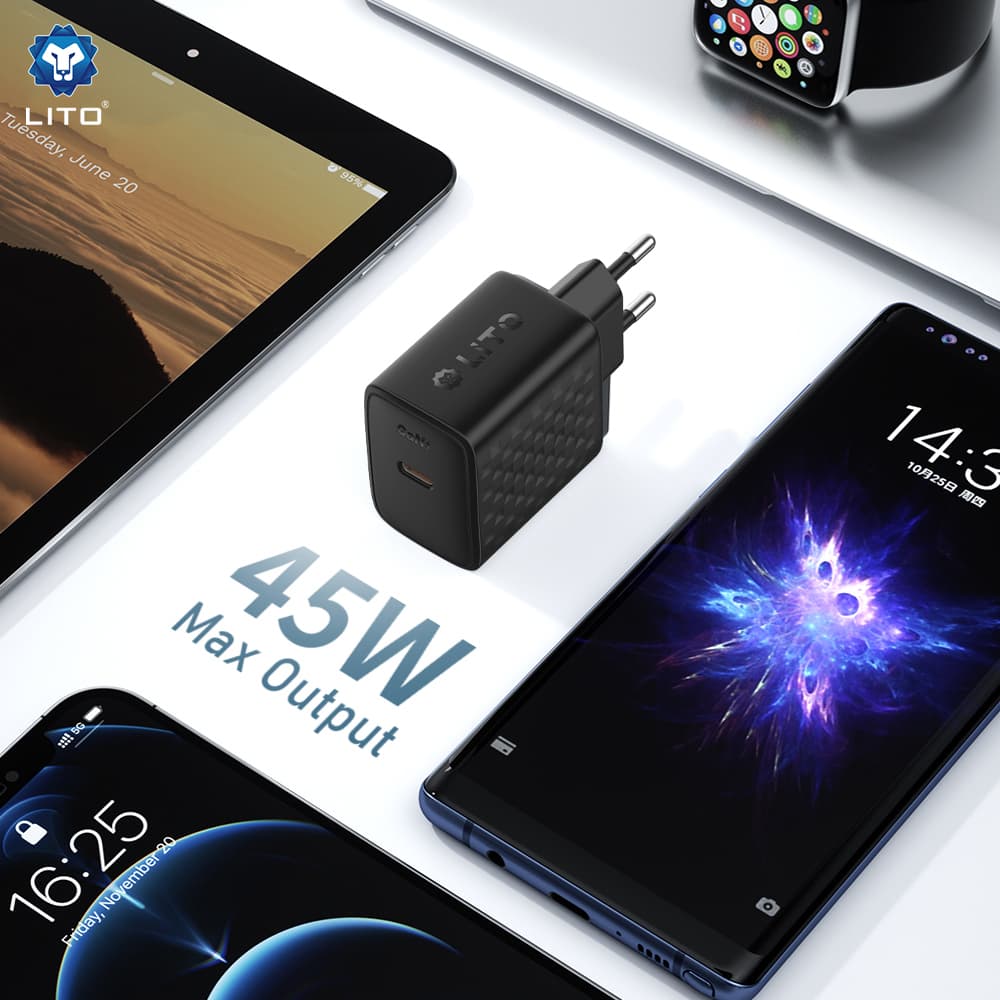 Lito nabíječka do zdi LC20 Type-C výstup PD45W GaN EU zástrčka černá - náhled 5