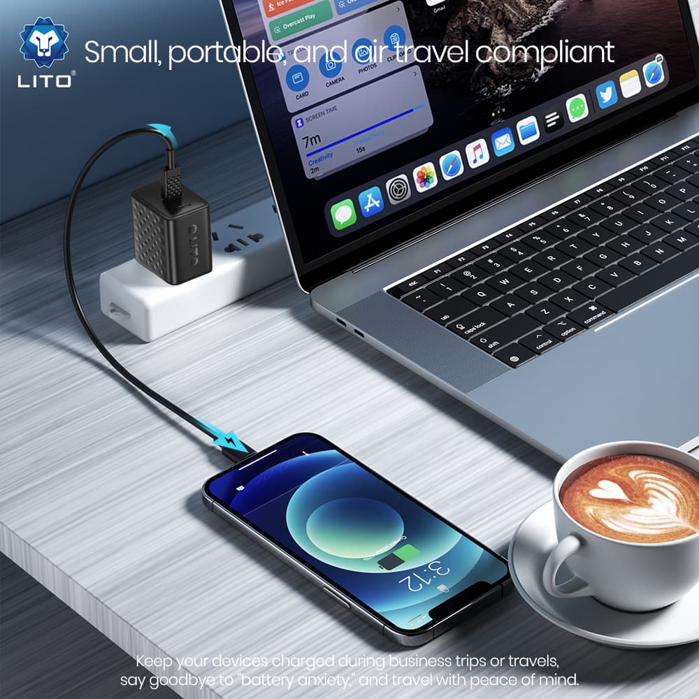 Lito Wall Charger LC20T s kabelem Type-C výstup Type-C PD45W GaN EU černá - náhled 5