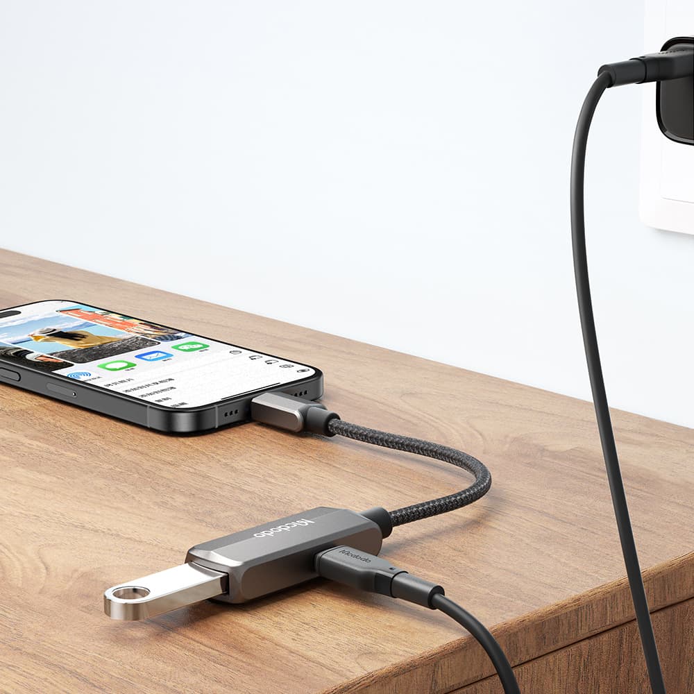 Mcdodo - OTG adaptér (CA-2830) - Type-C na Type-C, USB, hliníková slitina, nylon, 3A, 60W, 13cm - tmavě šedá - náhled 5