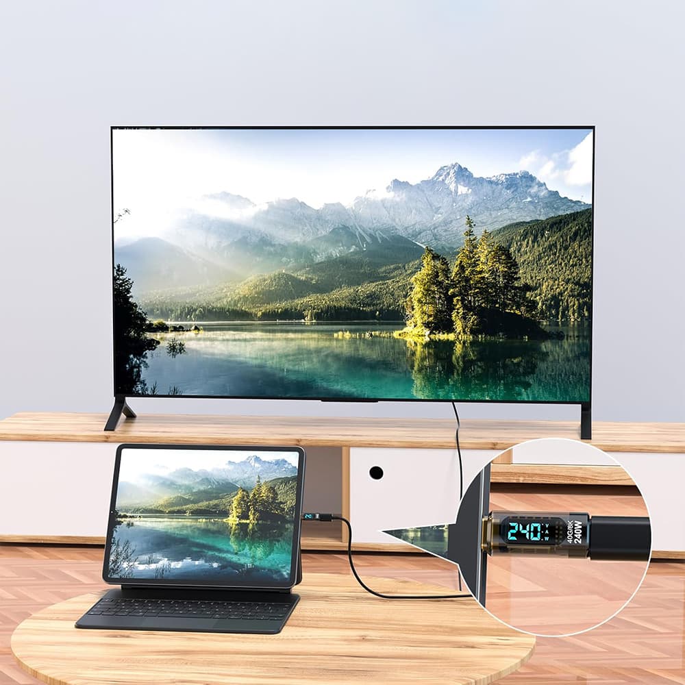 Techsuit Adapter DataBoost A23 USB-C LED displej 40Gbps 8K@60Hz PD240W šedý - náhled 5