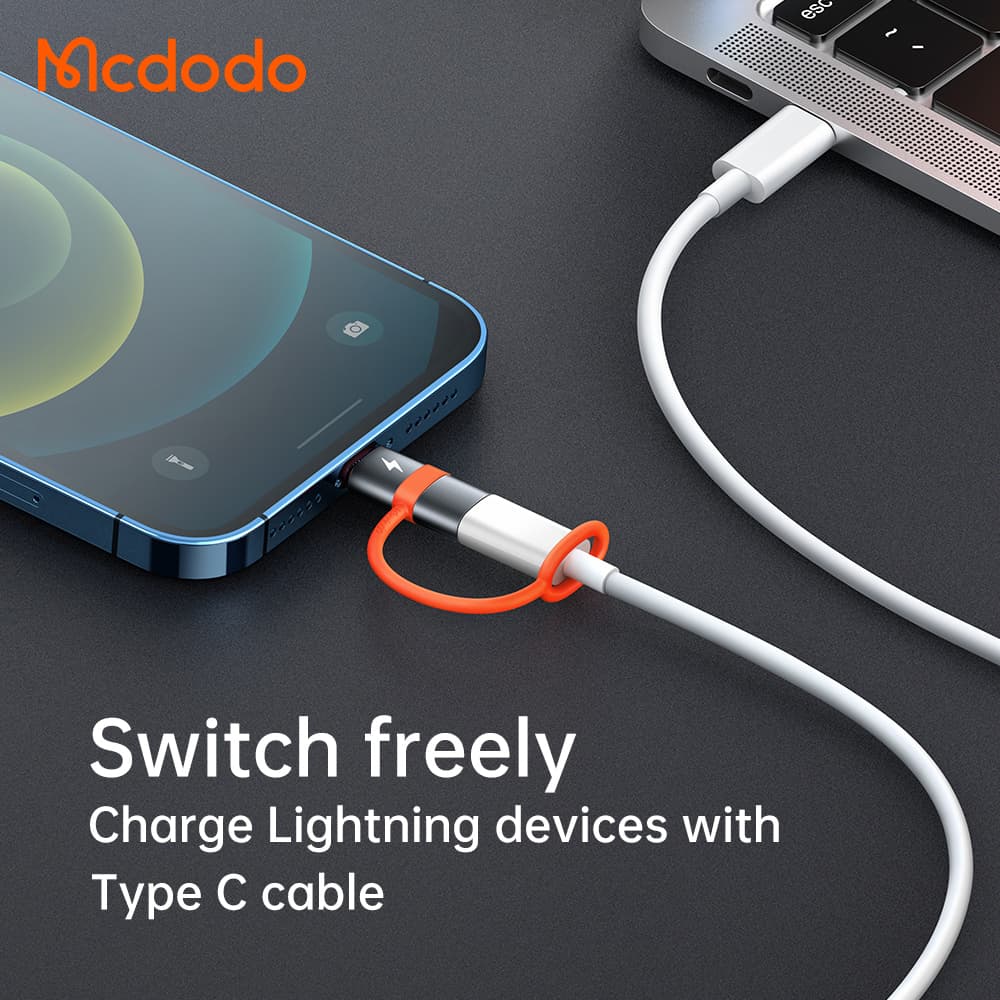 Mcdodo – adaptér (OT-0510) – se silikonovým háčkem, hliníkovou slitinou, USB-C na Lightning, 36W přenosný design – šedá - náhled 5