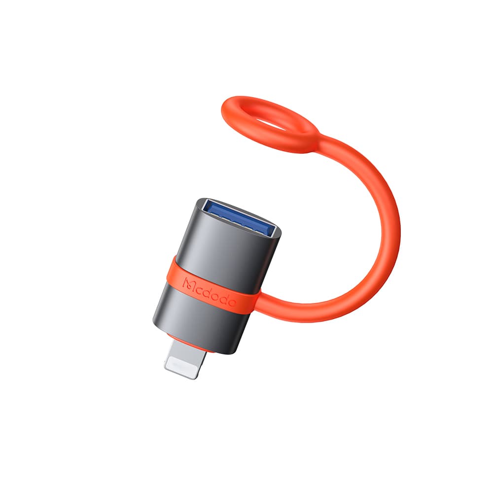 Mcdodo – adaptér (OT-2600) – se silikonovým háčkem, hliníkovou slitinou, USB na Lightning, 480 Mb/s, přenosný design – šedá - náhled 5