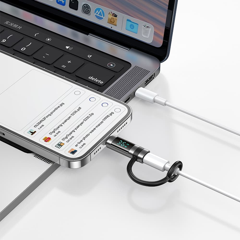 Mcdodo - adaptér řady Pigeon (OT-2610) - se silikonovým háčkem, hliníkovou slitinou, USB-C na Lightning 36W, HD LED displej - černý - náhled 5