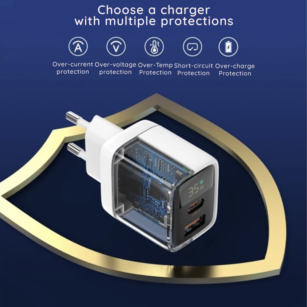 Techsuit Wall Charger LEDChargX (CH3) Type-C USB GaN Technologie Rychlé nabíjení LED displej PD35W černá - náhled 5