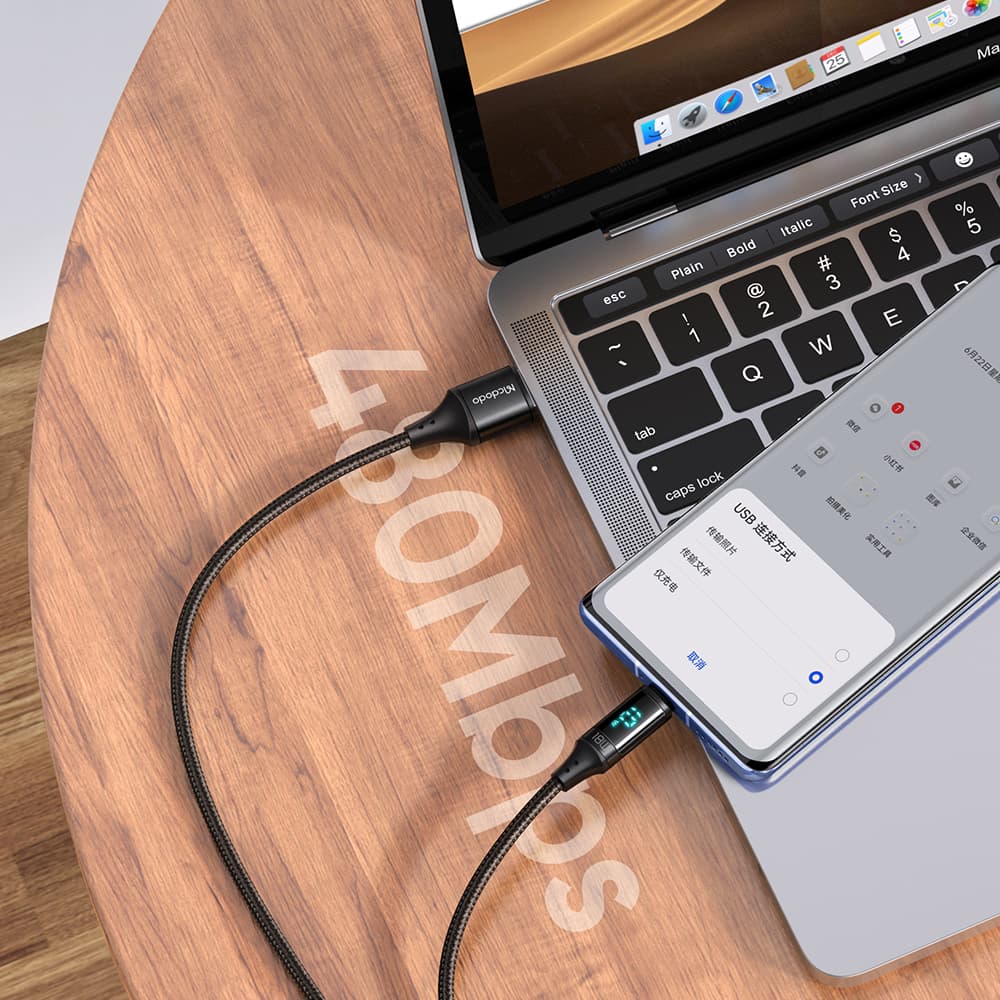 Mcdodo – datový kabel (CA-1070) – USB 2.0 na micro-USB, s digitálním displejem, nylonové opletení, hliníková slitina, 3A, 1,2m – černý - náhled 5