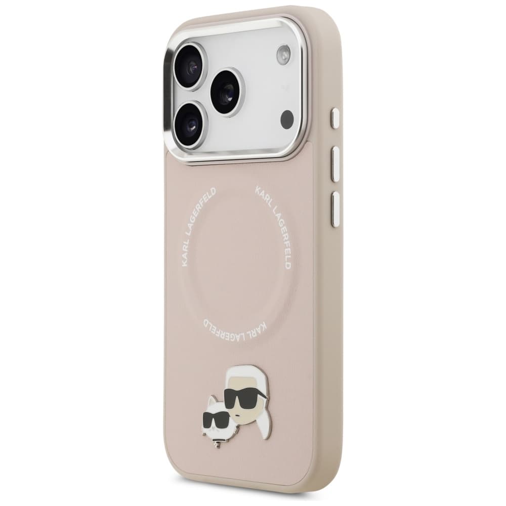 Karl Lagerfeld Leather Karl &amp; Choupette Pins MagSafe iPhone 17 Pro Max růžová - náhled 5