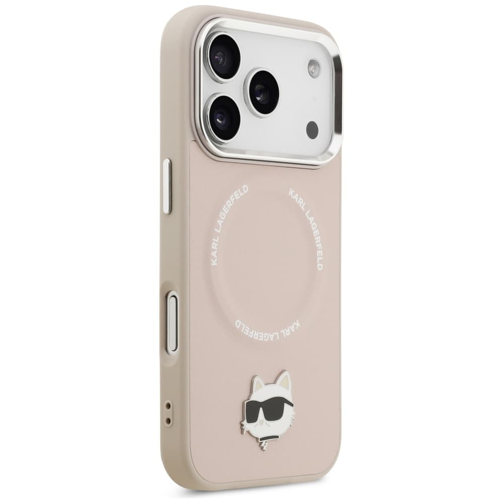 Karl Lagerfeld kožený Choupette Pin MagSafe iPhone 17 Pro růžový - náhled 5