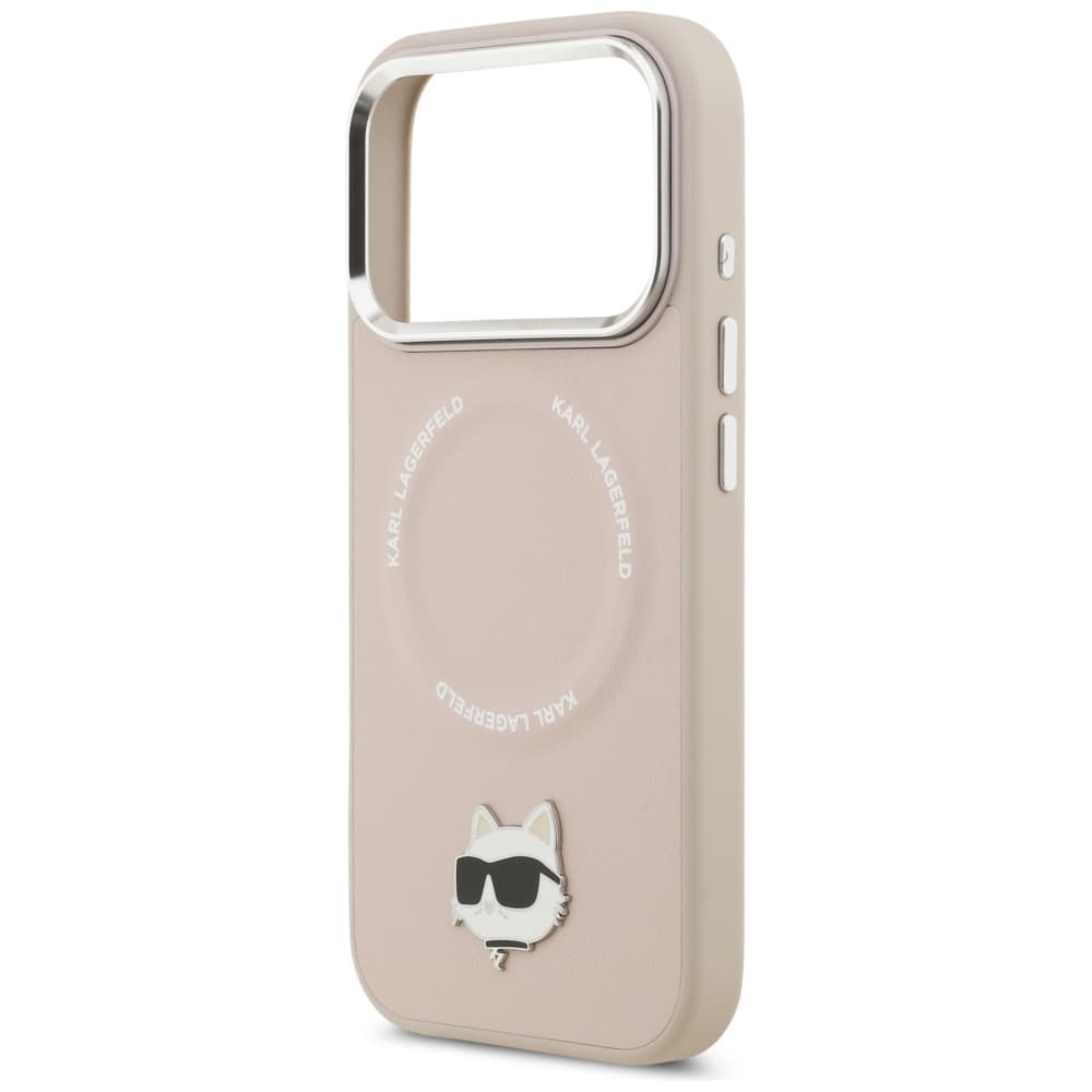 Karl Lagerfeld kožený Choupette Pin MagSafe iPhone 17 Pro Max růžový - náhled 5