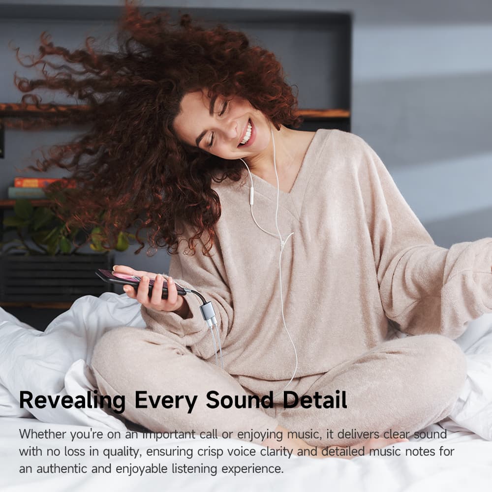 Mcdodo – audio adaptér (CA-3370) – USB-C na 2x USB-C, 3A, 60W, prémiová kvalita zvuku, hliníková slitina/nylon, 0,1m – šedá - náhled 5