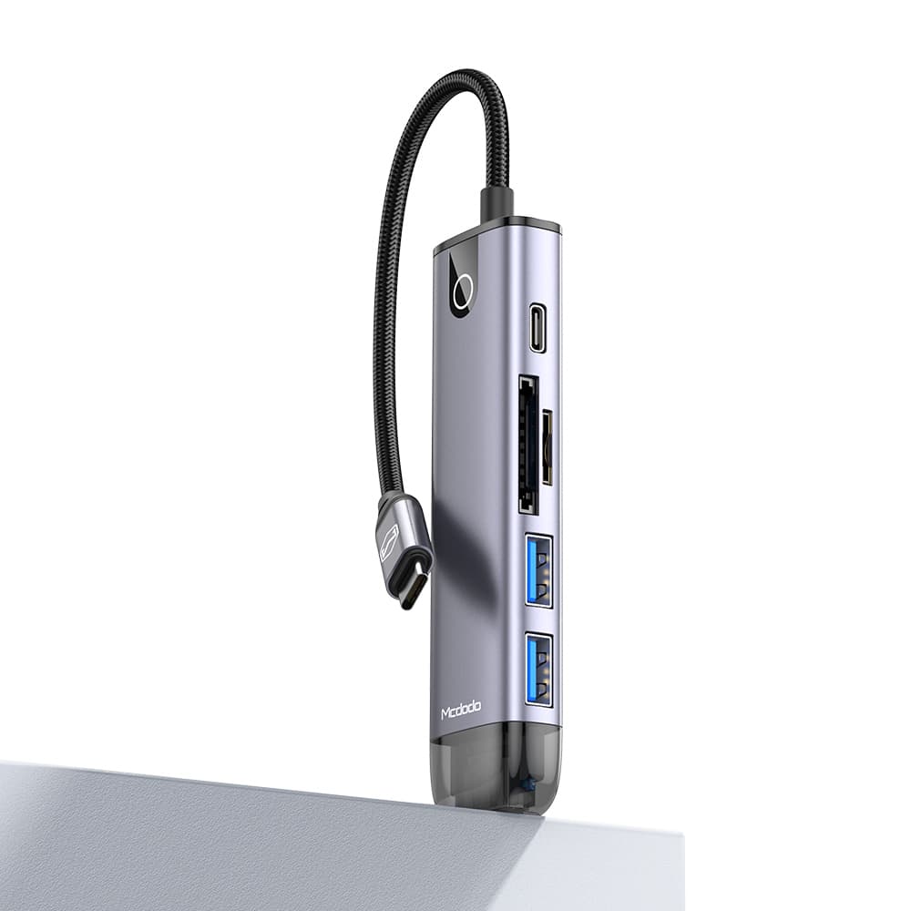 Mcdodo – rozbočovač (HU-7740) – 6v1, 2x USB3.0, Type-C PD100W, HDMI 4K, slot na SD/TF kartu, 5Gbps, 2TB, kabel Type-C – šedá - náhled 5