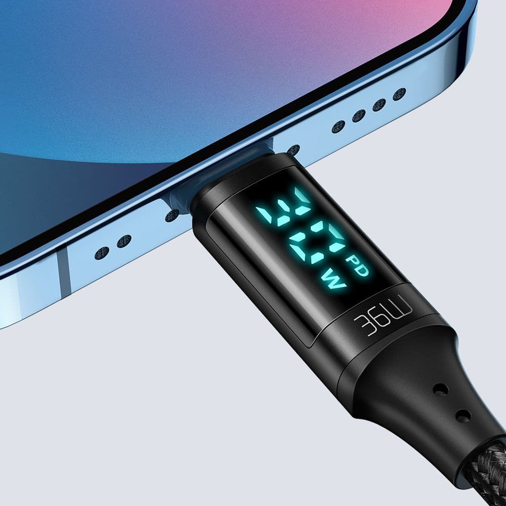 Mcdodo – datový kabel (CA-1030) – USB-C na lightning, s digitálním displejem, nylonový oplet, hliníková slitina, 36W, 1,2m – černý - náhled 5