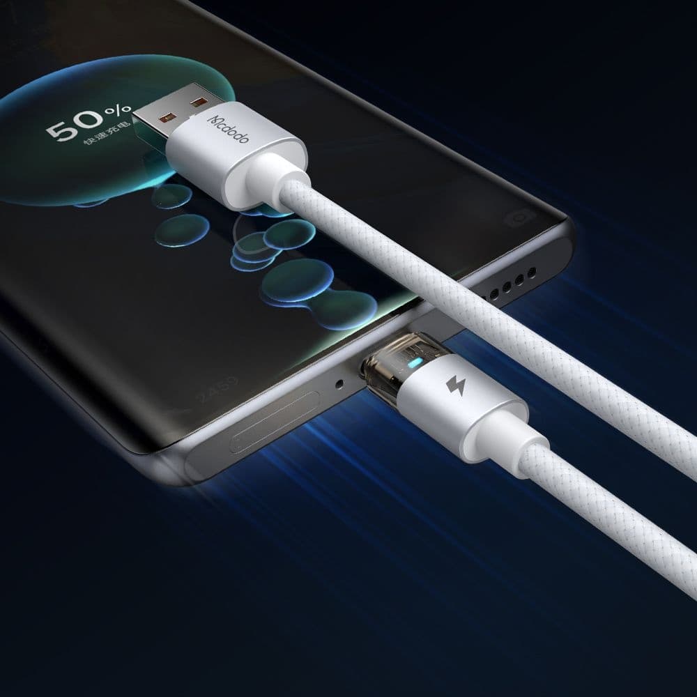 Mcdodo – datový kabel (CA-6892) – s nabíjecím světlem, USB-C na USB-A, průhledný kabel, 6A, 1,2m – bílý - náhled 5